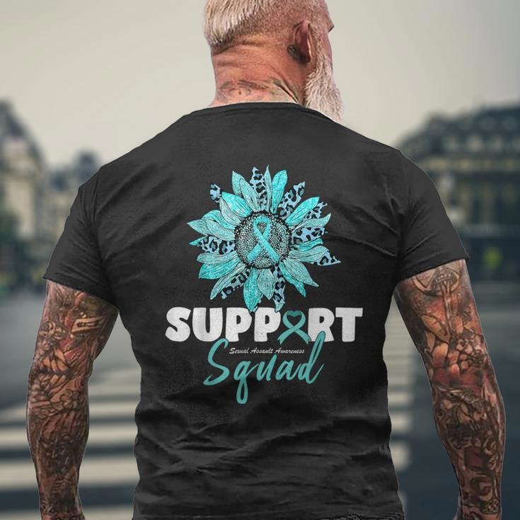 Support Squad Sexual Assault Awareness Month Teal Ribbon Men's T-shirt Back Print Gifts for Old Men