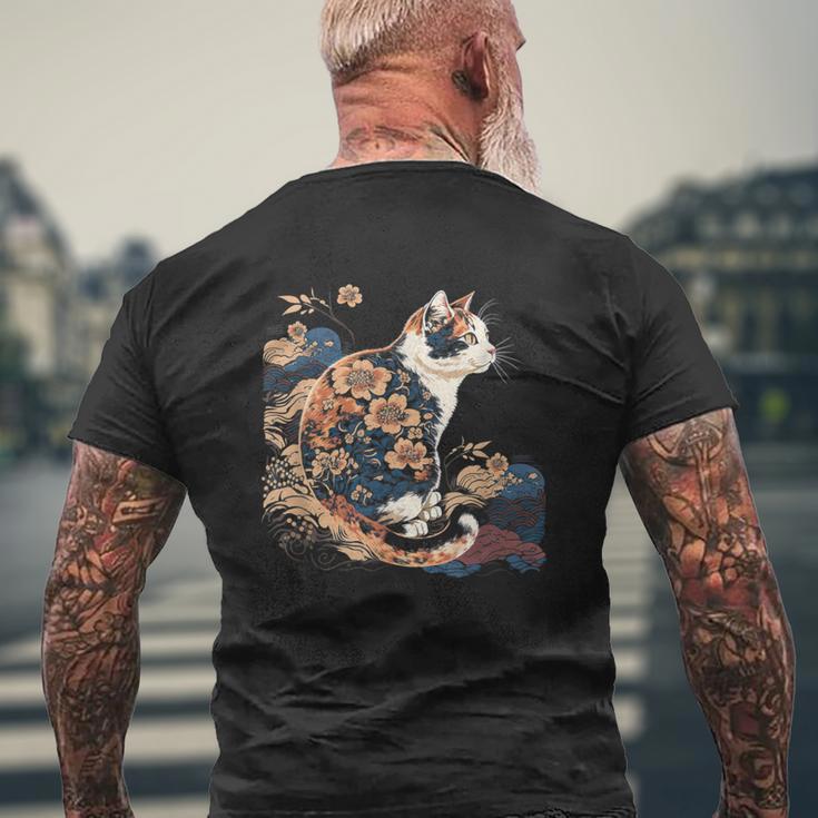 Surrealism Japanese Painting Calico Cat Men's T-shirt Back Print Gifts for Old Men