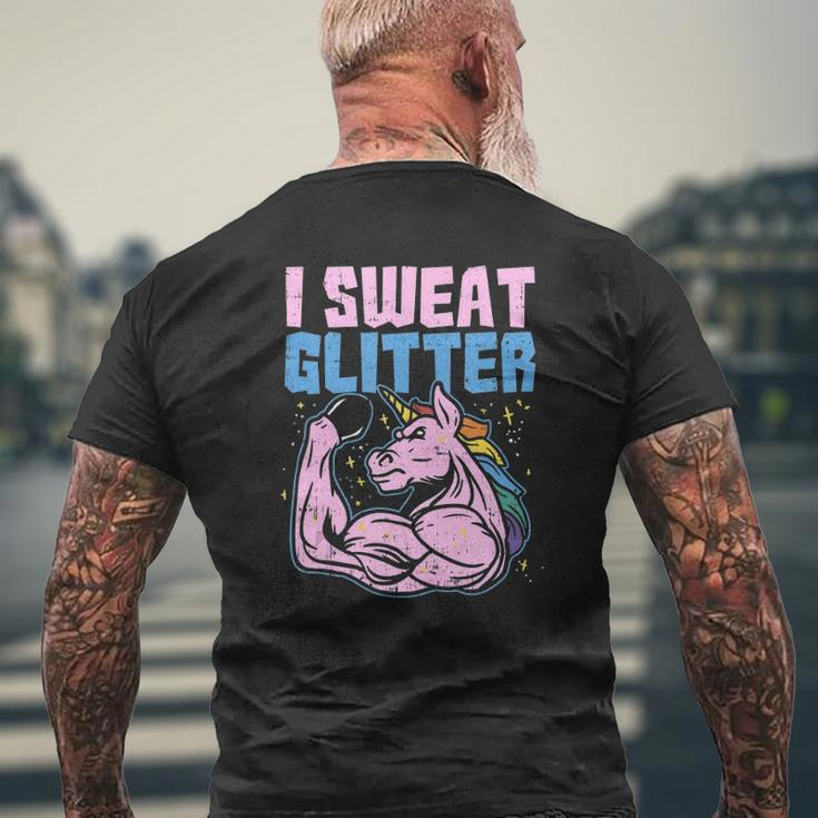 I Sweat Glitter Gym Unicorn Workout Motivational Fitness Mens Back Print T-shirt Gifts for Old Men