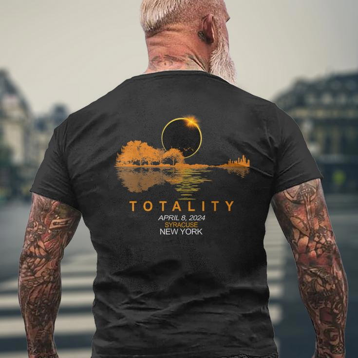 Syracuse New York Total Solar Eclipse 2024 Guitar Men's T-shirt Back Print Gifts for Old Men