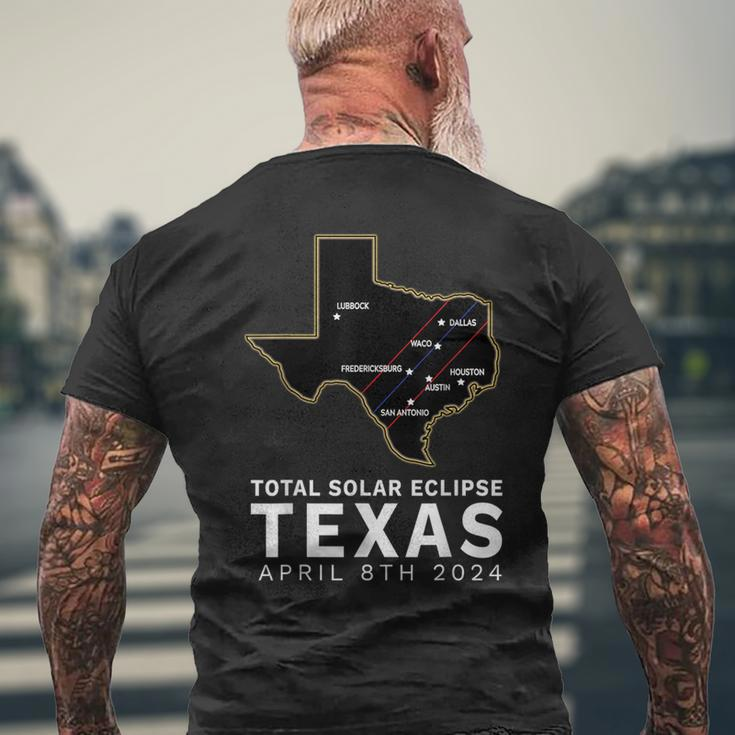 Texas Total Solar Eclipse 2024 Path Of Totality Texas Map Men's T-shirt Back Print Gifts for Old Men