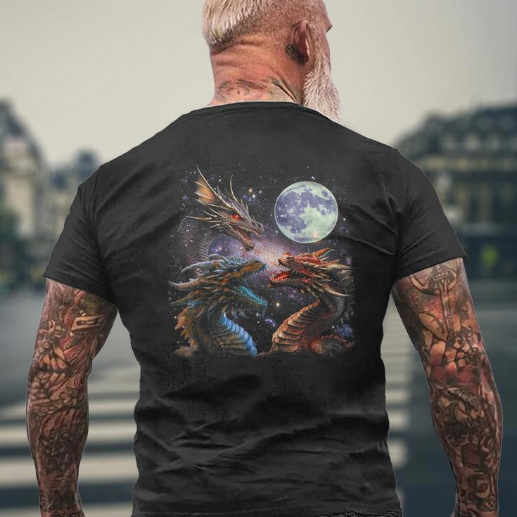 Three Dragon Starry Night Dragon Animal Howling At The Moon Men's T-shirt Back Print Gifts for Old Men