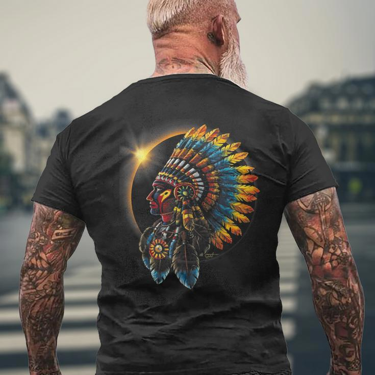 Total Eclipse Native American Indian Traditional Head Dress Men's T-shirt Back Print Gifts for Old Men