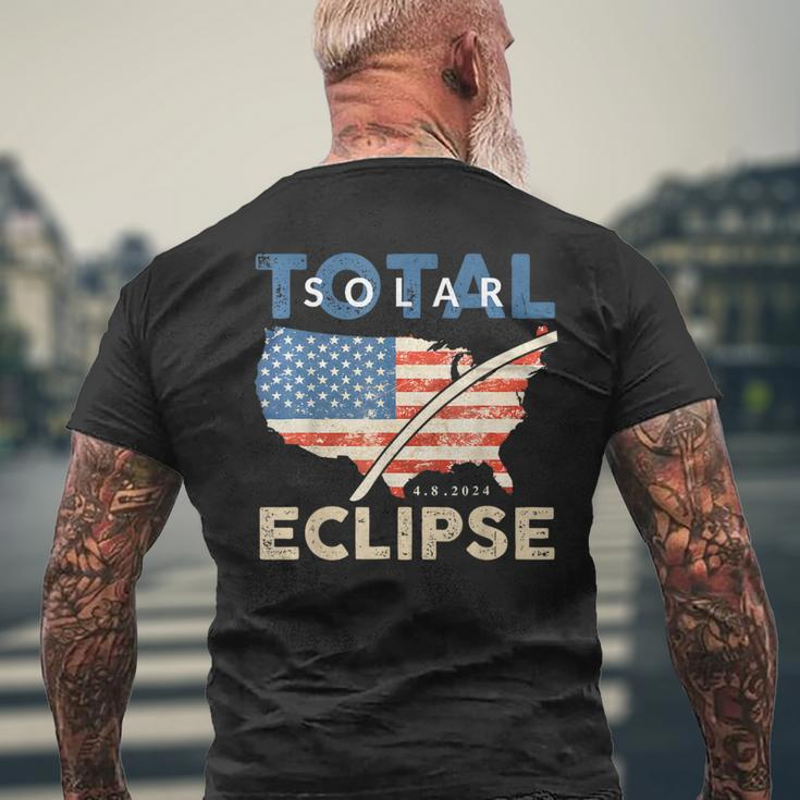 Total Solar Eclipse 04 08 2024 Path Of Totality Map Usa Flag Men's T-shirt Back Print Gifts for Old Men