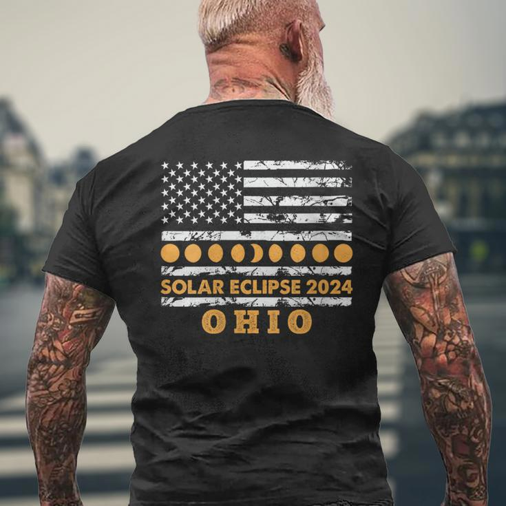 Total Solar Eclipse 2024 Ohio America Usa Flag Totality Men's T-shirt Back Print Gifts for Old Men