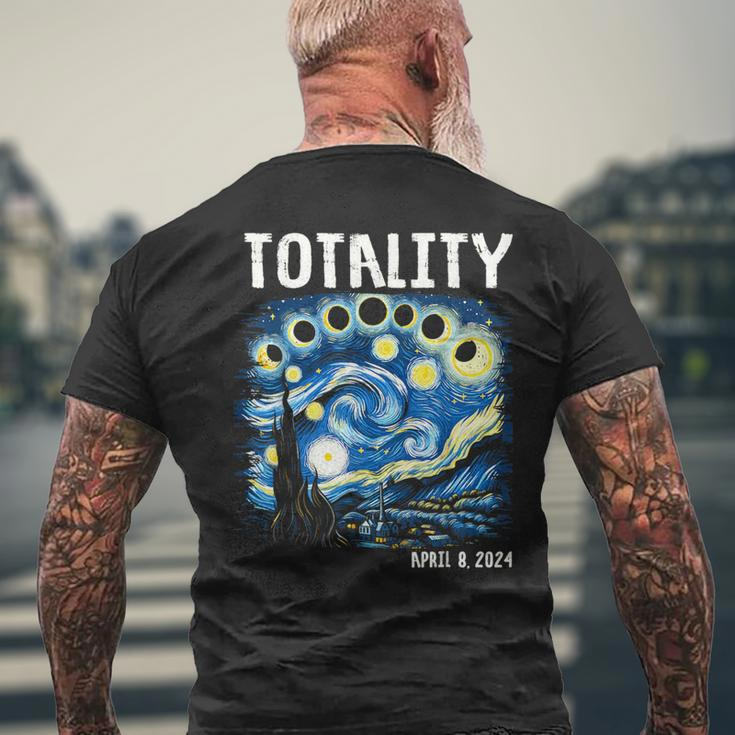 Totality Total Solar Eclipse 2024 4 08 Starry Night Painting Men's T-shirt Back Print Gifts for Old Men