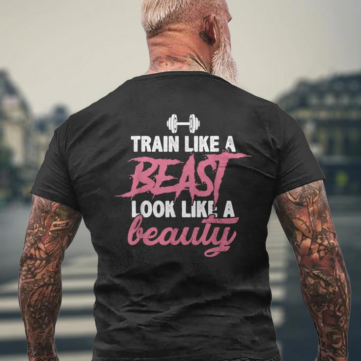 Train Like A Beast Look Like A Beauty Gym Personal Trainer Men's T-shirt Back Print Gifts for Old Men