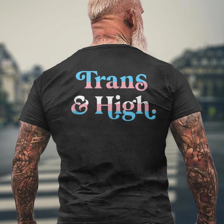 Trans And High Weed Marijuana Retro Lgbtq Pride Flag Men's T-shirt Back Print Gifts for Old Men