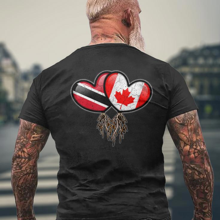 Trinidadian Canadian Flags Inside Hearts With Roots Men's T-shirt Back Print Gifts for Old Men