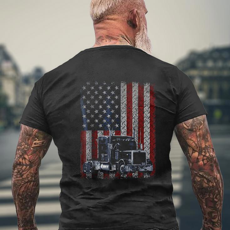 Truck Driver American Flag Trucker Mens Back Print T-shirt Gifts for Old Men