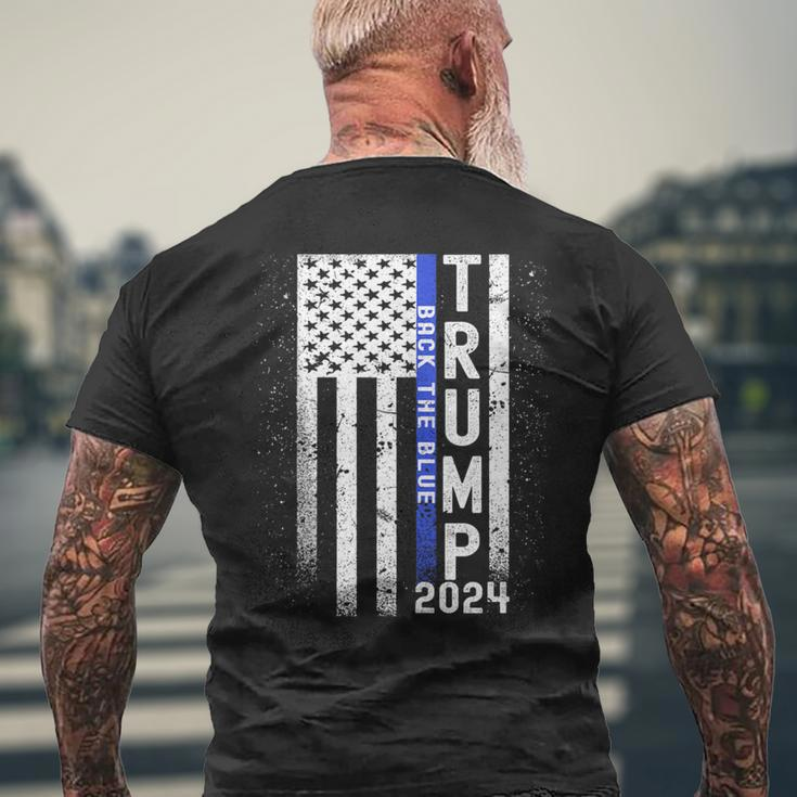 Trump 2024 Back The Blue American Flag Blue Line 4Th Of July Men's T-shirt Back Print Gifts for Old Men