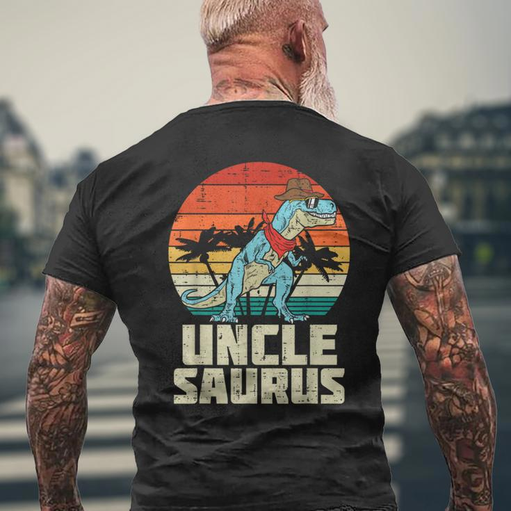 Unclesaurus Trex Dinosaur Sunset Retro Fathers Day Dino Men Men's T-shirt Back Print Gifts for Old Men