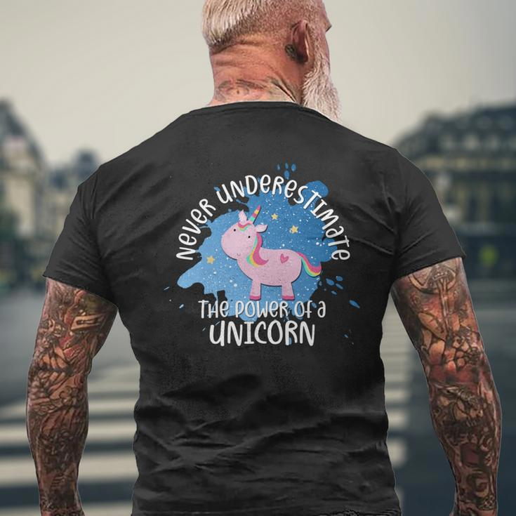 Never Underestimate The Power Of A Unicorn Quote Men's T-shirt Back Print Gifts for Old Men