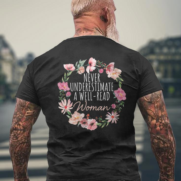 Never Underestimate Well-Read Woman Men's T-shirt Back Print Gifts for Old Men