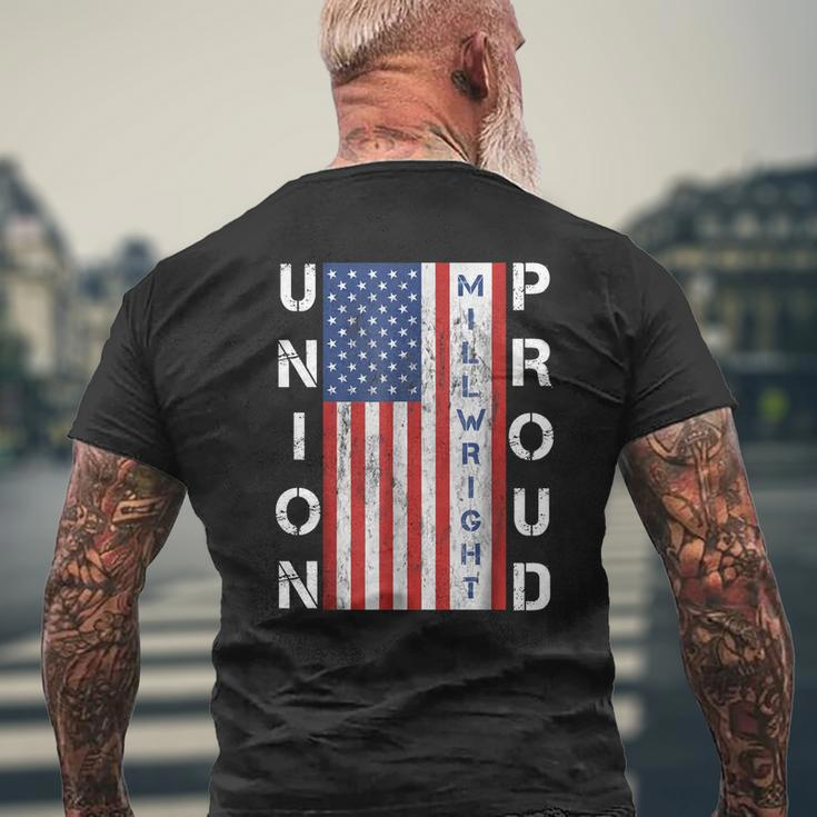 Union Proud American Flag Millwright Mens Back Print T-shirt Gifts for Old Men