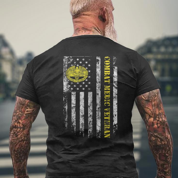 US Army Combat Medic Veteran Military American Flag Vintage Mens Back Print T-shirt Gifts for Old Men