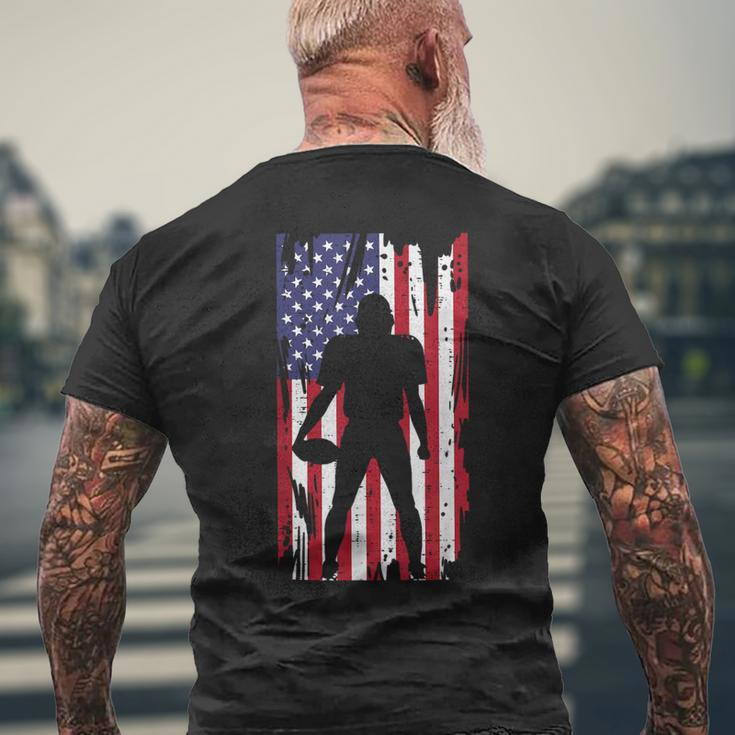 Us Flag American Football Player Silhouette Vintage Patriot Men's T-shirt Back Print Gifts for Old Men