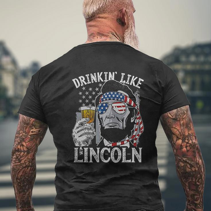 Us Flag Patriotic Military Army Drinkin Like Lincoln Mens Back Print T-shirt Gifts for Old Men
