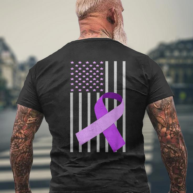 Usa Flag Purple Ribbon Alzheimer Awareness Family Men's T-shirt Back Print Gifts for Old Men
