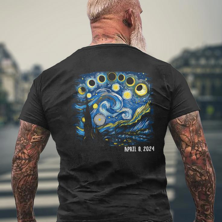 Van Gogh Starry Night Total Solar Eclipse 2024 Men's T-shirt Back Print Gifts for Old Men