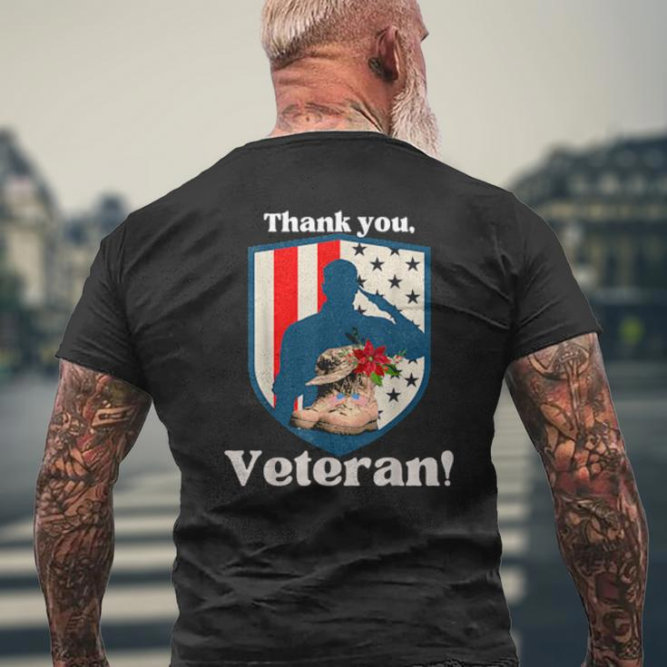 Veterans Day Military Boots Thank You Veteran Flag Mens Back Print T-shirt Gifts for Old Men