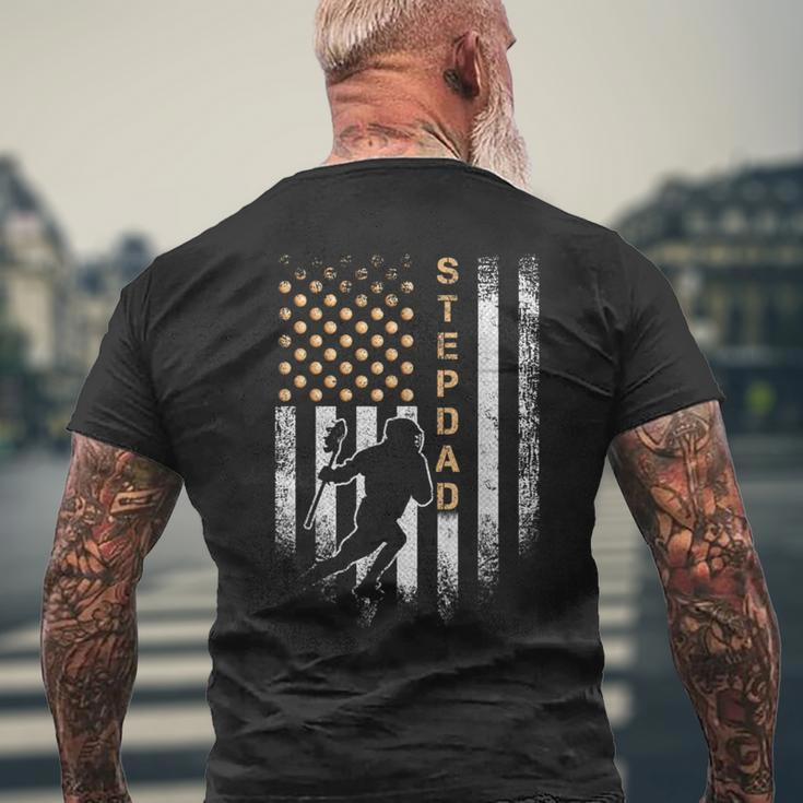 Vintage American Flag Proud Lacrosse Stepdad Lax Silhouette Men's T-shirt Back Print Gifts for Old Men