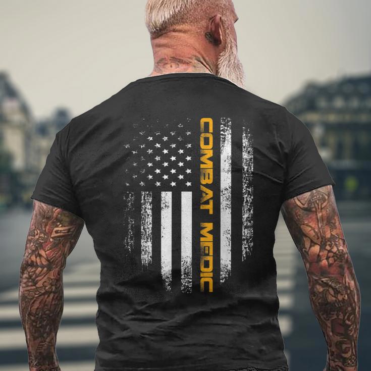 Vintage American Usa Flag Combat Medic Veteran Men's T-shirt Back Print Gifts for Old Men