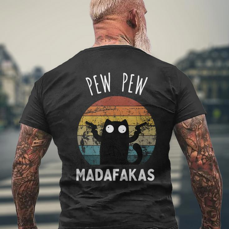 Vintage Black Cat Pew Pew Madafakas Men's T-shirt Back Print Gifts for Old Men