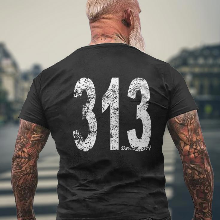 Vintage Detroit Area Code 313 Mens Back Print T-shirt Gifts for Old Men