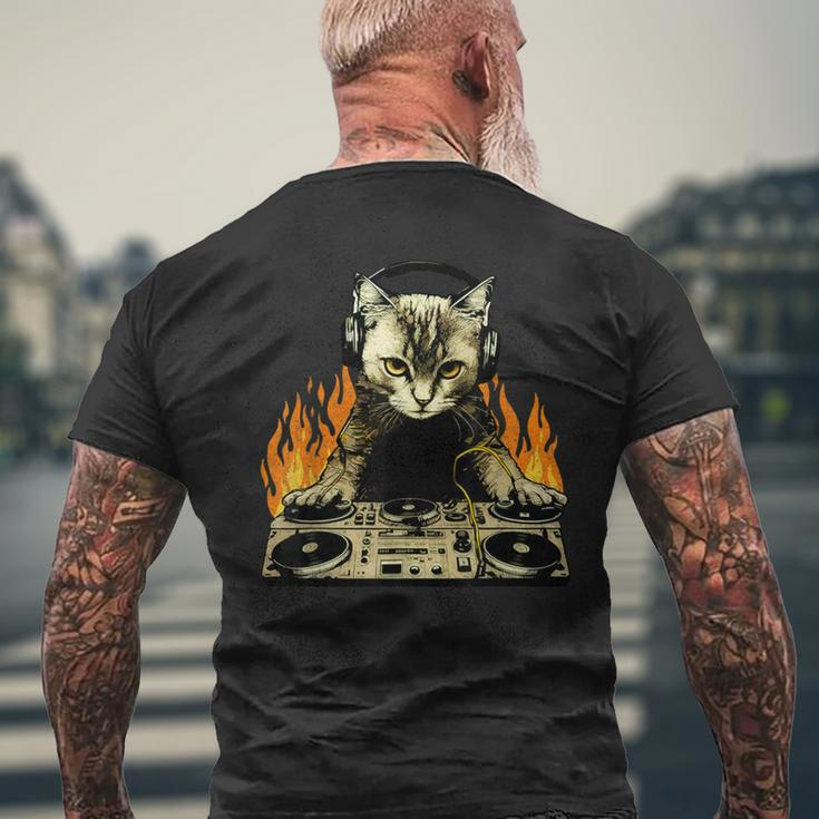 Vintage Dj Cat House Music Cat Music Lover Men's T-shirt Back Print Gifts for Old Men