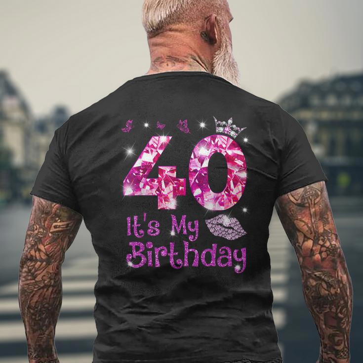 Vintage Happy 40 It's My Birthday Crown Lips 40Th Birthday Men's T-shirt Back Print Gifts for Old Men