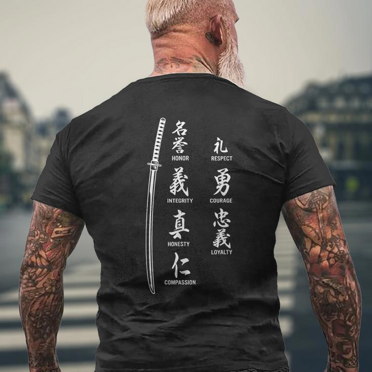 Vintage Japanese Letter Samurai Katana Sword Warrior Men's T-shirt Back Print Gifts for Old Men