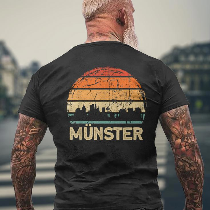 Vintage Münster Skyline Sonnenuntergang Kurzärmliges Herren-T-Kurzärmliges Herren-T-Shirt, Retro Design Tee Geschenke für alte Männer