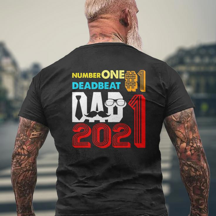 Vintage Number One Deadbeat Dad 2021 Happy Father's Day Mens Back Print T-shirt Gifts for Old Men