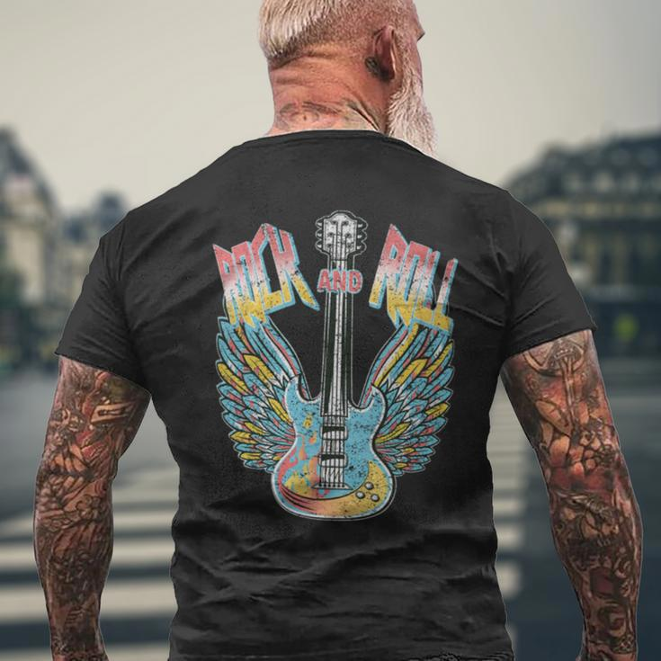 Vintage Retro 80S Rock & Roll Music Electric Guitar Wings Men's T-shirt Back Print Gifts for Old Men