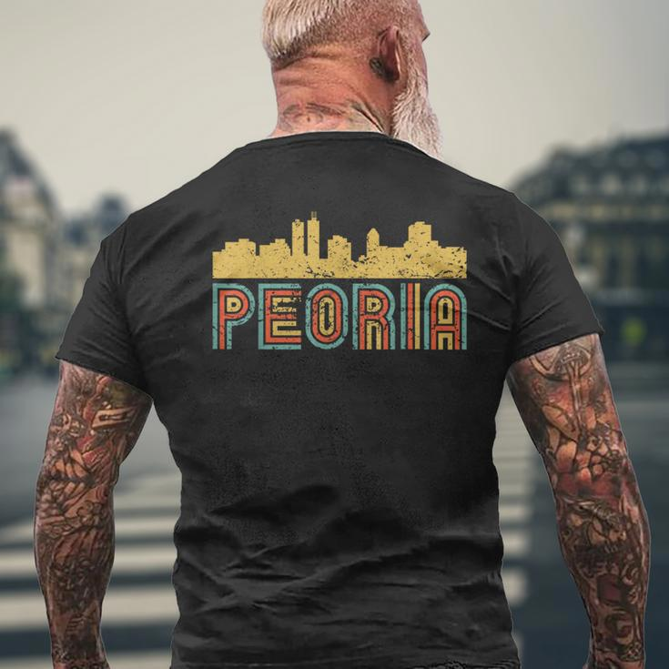 Vintage Retro Peoria Illinois Skyline Men's T-shirt Back Print Gifts for Old Men