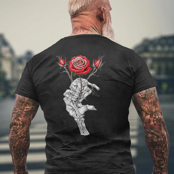 Vintage Skeleton Hand Holding Rose Valentine Men's T-shirt Back Print Gifts for Old Men