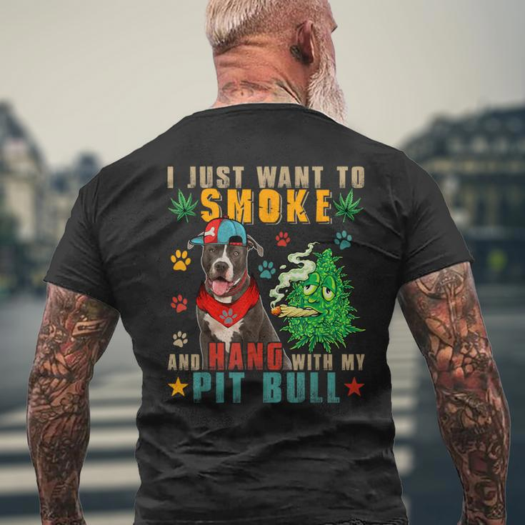 Vintage Smoke And Hang With My Pit Bull Smoker Weed Men's T-shirt Back Print Gifts for Old Men