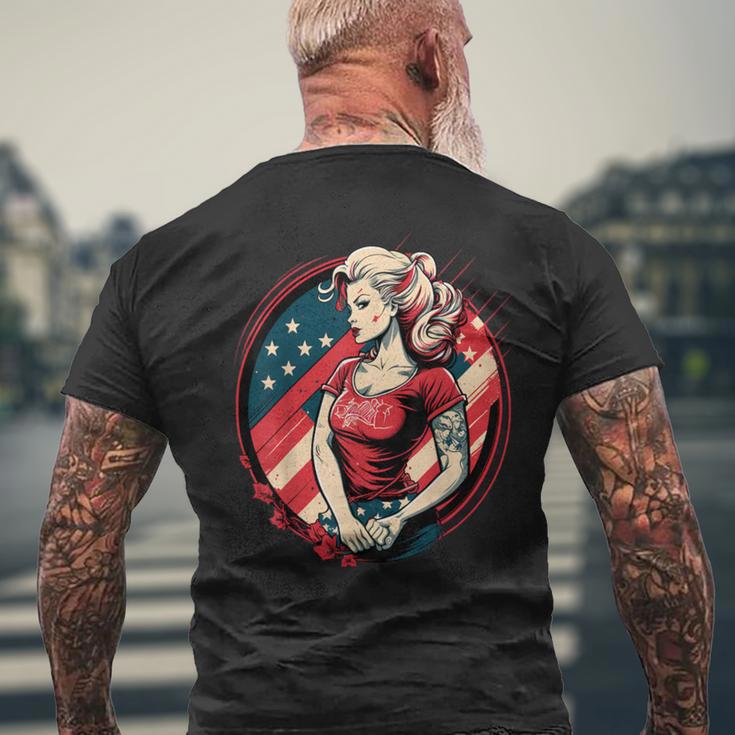 Vintage Tattoo Pin-Up Flag Rebellious Playful American Men's T-shirt Back Print Gifts for Old Men