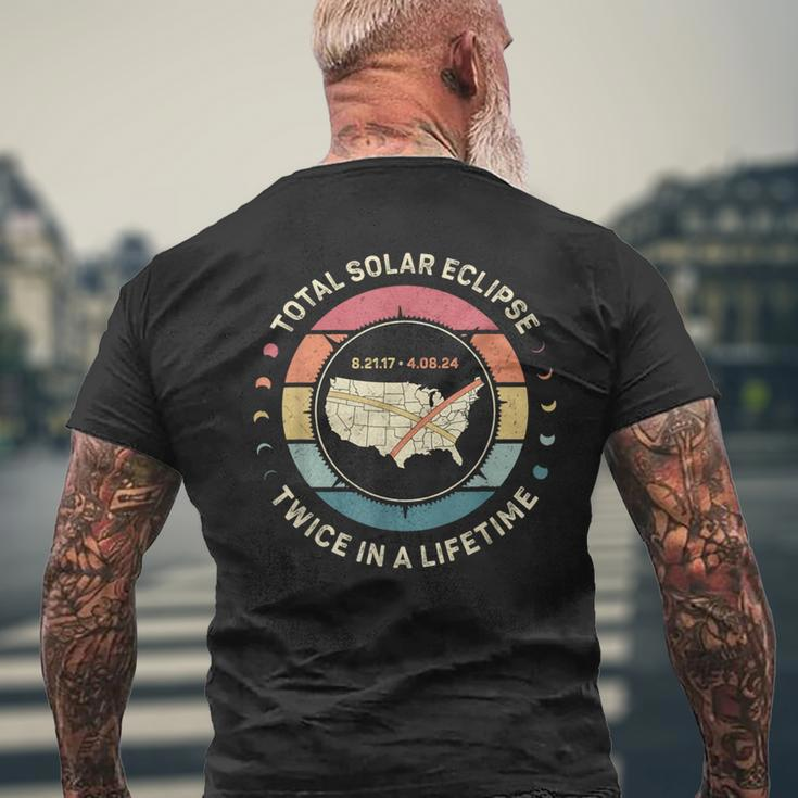 Vintage Total Solar Eclipse Twice In A Lifetime 2017 2024 Men's T-shirt Back Print Gifts for Old Men