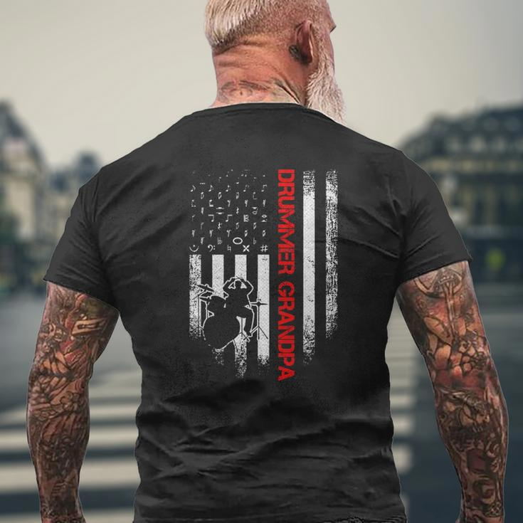 Vintage Usa American Flag Drums Grandpa Drummer Silhouette Mens Back Print T-shirt Gifts for Old Men