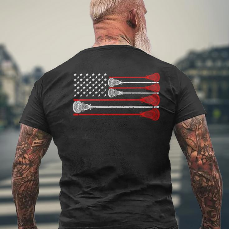 Vintage Usa American Flag Lacrosse Player Lover Patriotic Men's T-shirt Back Print Gifts for Old Men