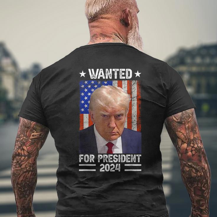 Vintage Usa Flag Wanted For President 2024 Trump Hot Men's T-shirt Back Print Gifts for Old Men