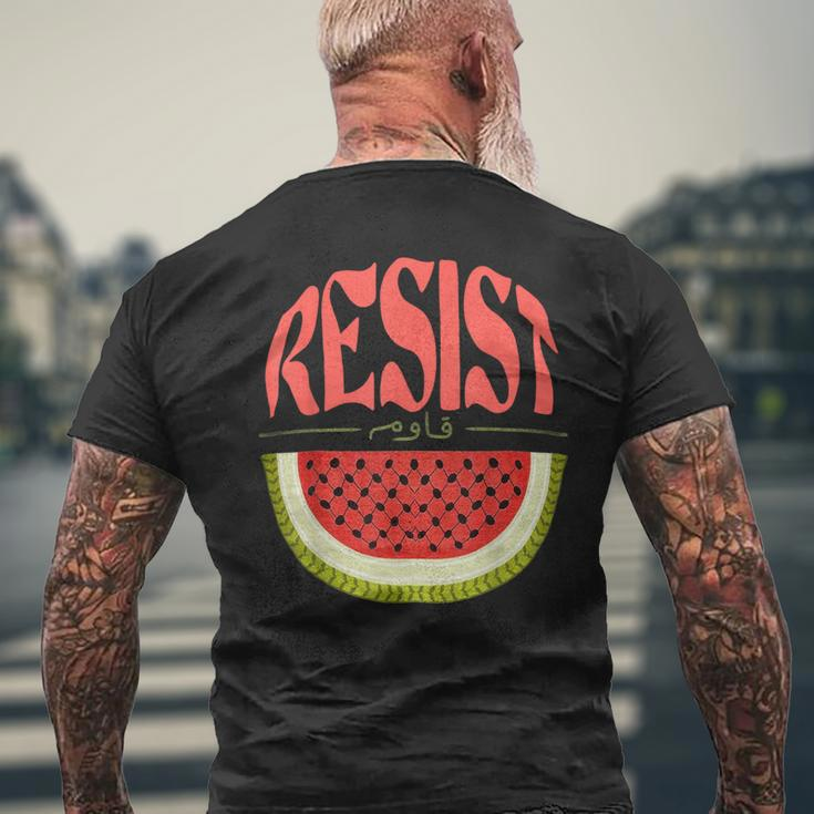 Watermelon Resist Palestine Arabic Watermelon Flag Men's T-shirt Back Print Gifts for Old Men