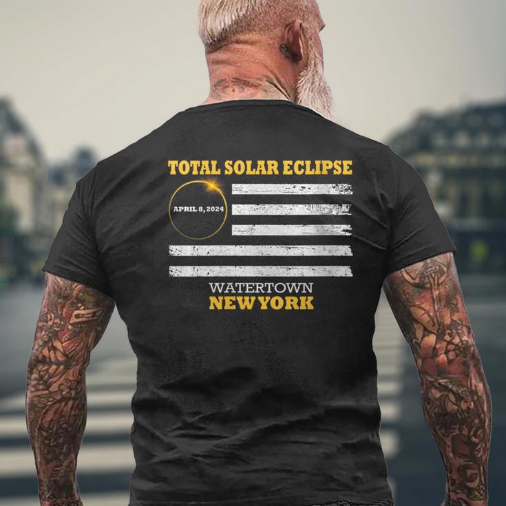 Watertown New York Solar Eclipse 2024 Us Flag Men's T-shirt Back Print Gifts for Old Men