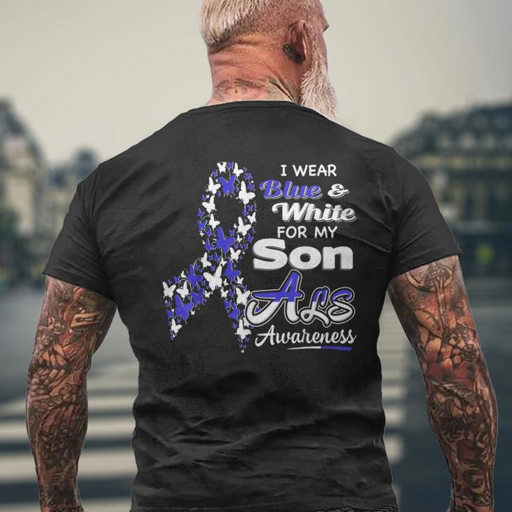 I Wear Blue And White For My Son Als Awareness Men's T-shirt Back Print Gifts for Old Men