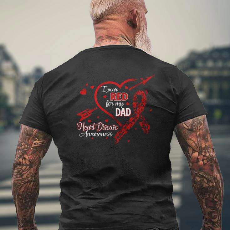 I Wear Red For My Dad Heart Disease Red Ribbon Awareness Mens Back Print T-shirt Gifts for Old Men