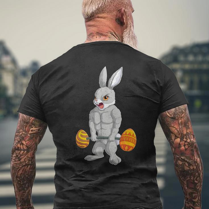 Weightlifting Fitness Gym Happy Easter Bunny Lifting Eggs Men's T-shirt Back Print Gifts for Old Men