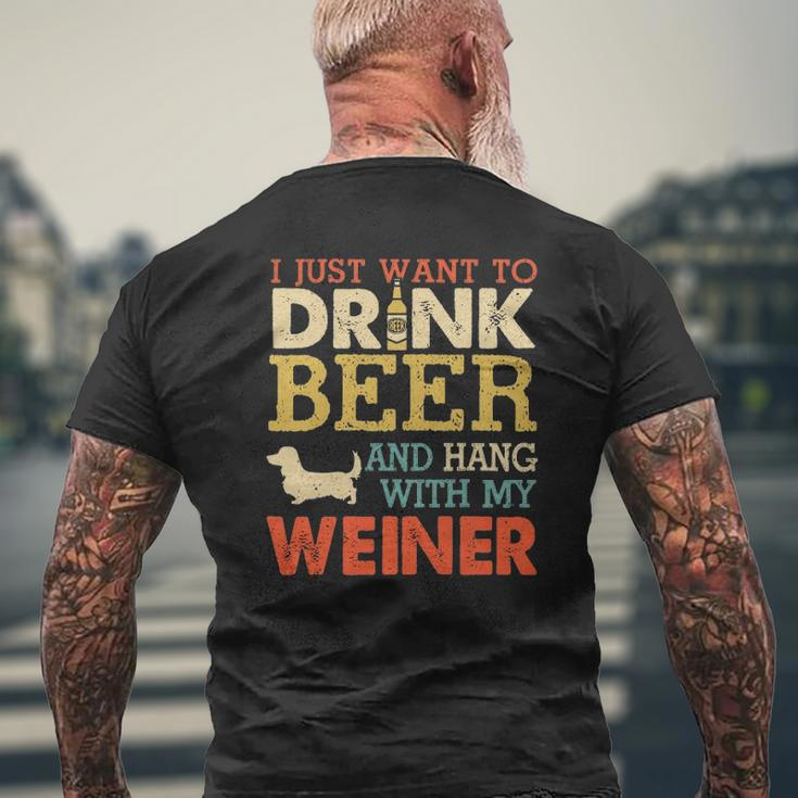 Weiner Dachshund Dad Drink Beer Hang With Dog Vintage Mens Back Print T-shirt Gifts for Old Men