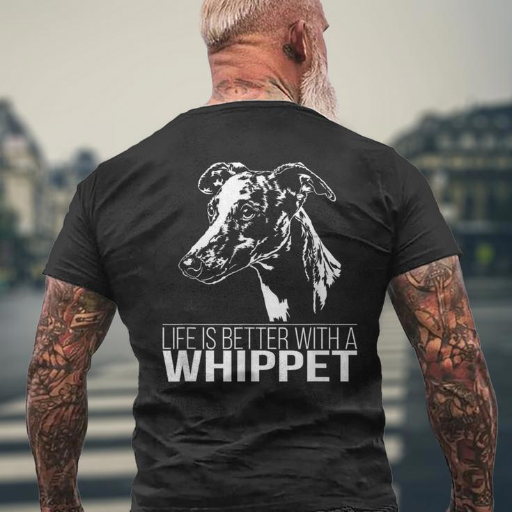Whippet Life Is Better Greyhounds Dog Slogan T-Shirt mit Rückendruck Geschenke für alte Männer